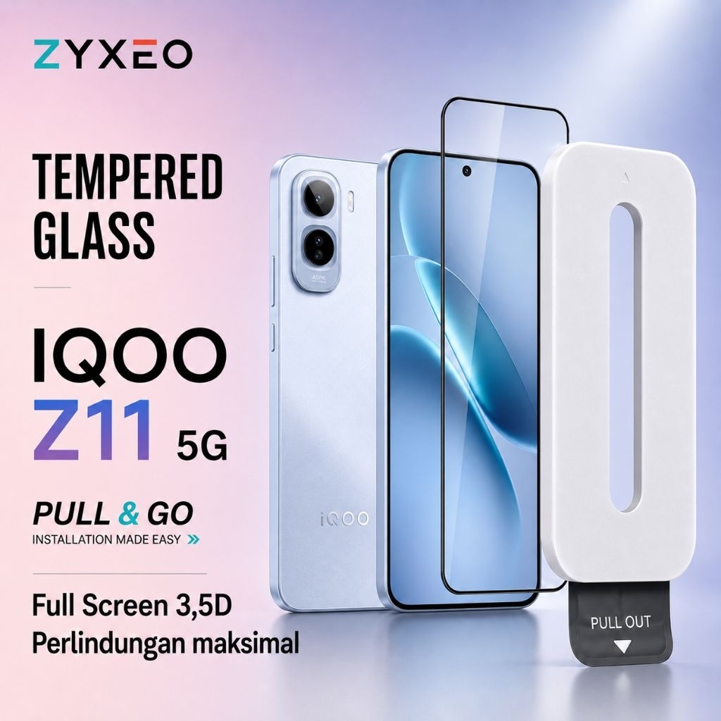 LAYAR กระจกนิรภัย Zyxeo สําหรับ IQOO Z11 5g - Clear Anti-Scratch Screen Protector Pull and Go การติด