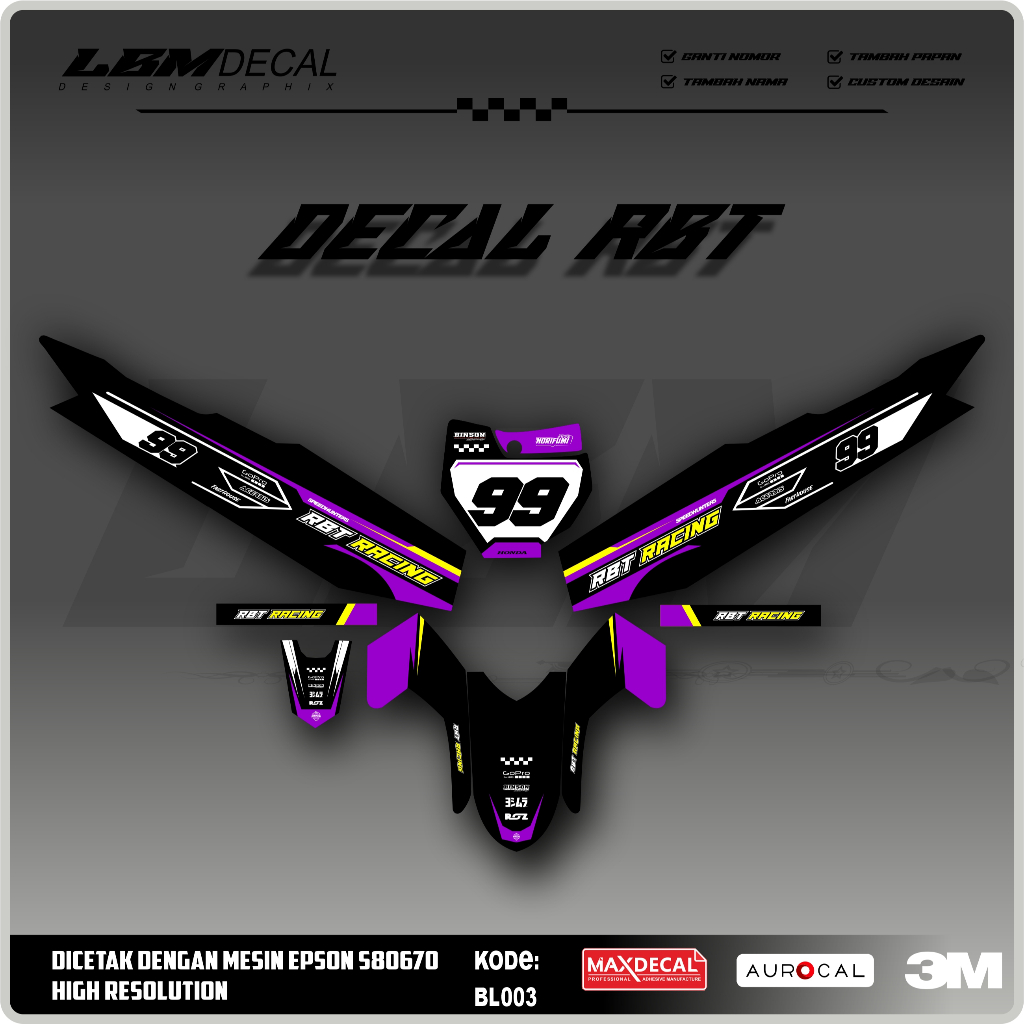 RBT/GTX VEGA R NEW Variation Sticker ล่าสุด RBT Modified Duck Striping Sticker รหัส BL003