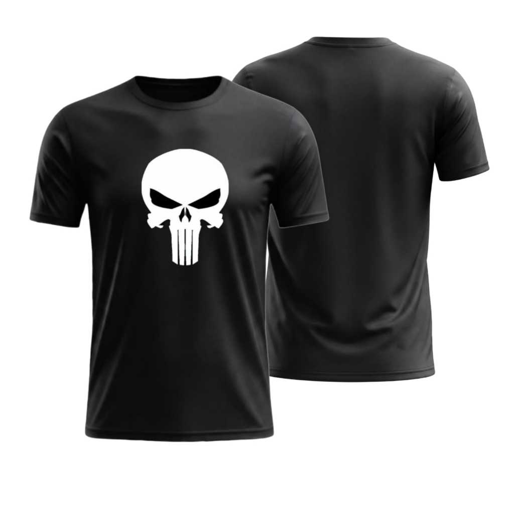 KATUN Mens Distro T-Shirt, Combed Cotton 30s, Punisher Logo - เสื้อยืดสีดําลําลอง, ผ้าฝ้ายพรีเมี่ยม