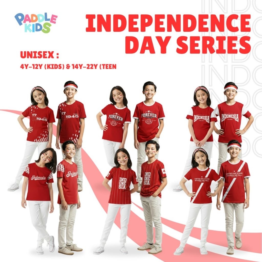 MERAH Childrens Independence Day Paddle Kids T-Shirt Red and White Independence Day Paddle Kids 4th-