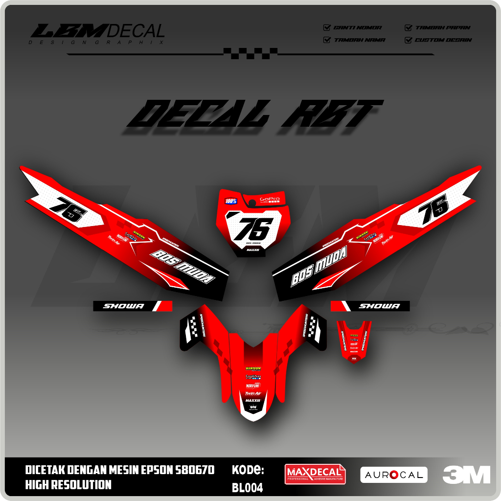 RBT/GTX VEGA R NEW Variation Sticker ล่าสุด RBT Modified Duck Striping Sticker รหัส BL004