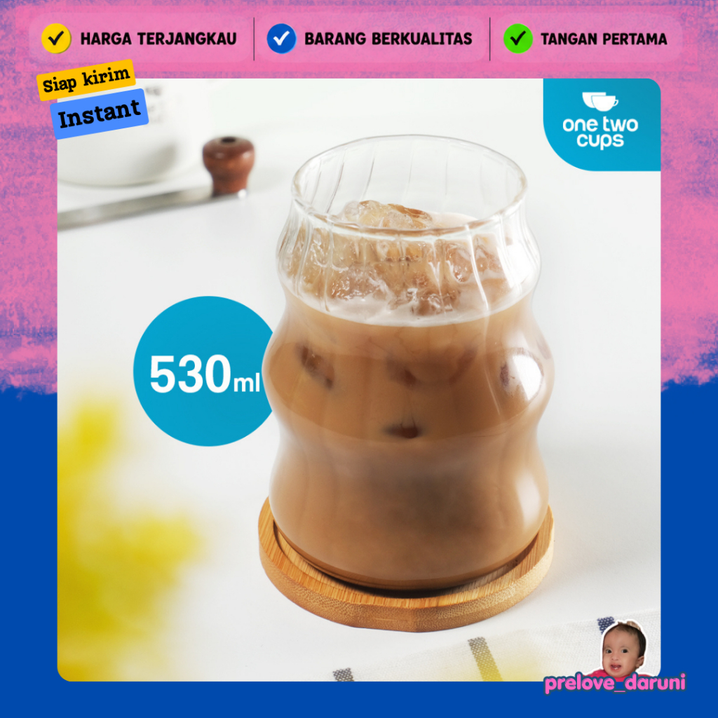 One Two Cups Aesthetic Coffee Tea Straight Stripe Shape Glass 530ml - GK23 - โปร่งใส