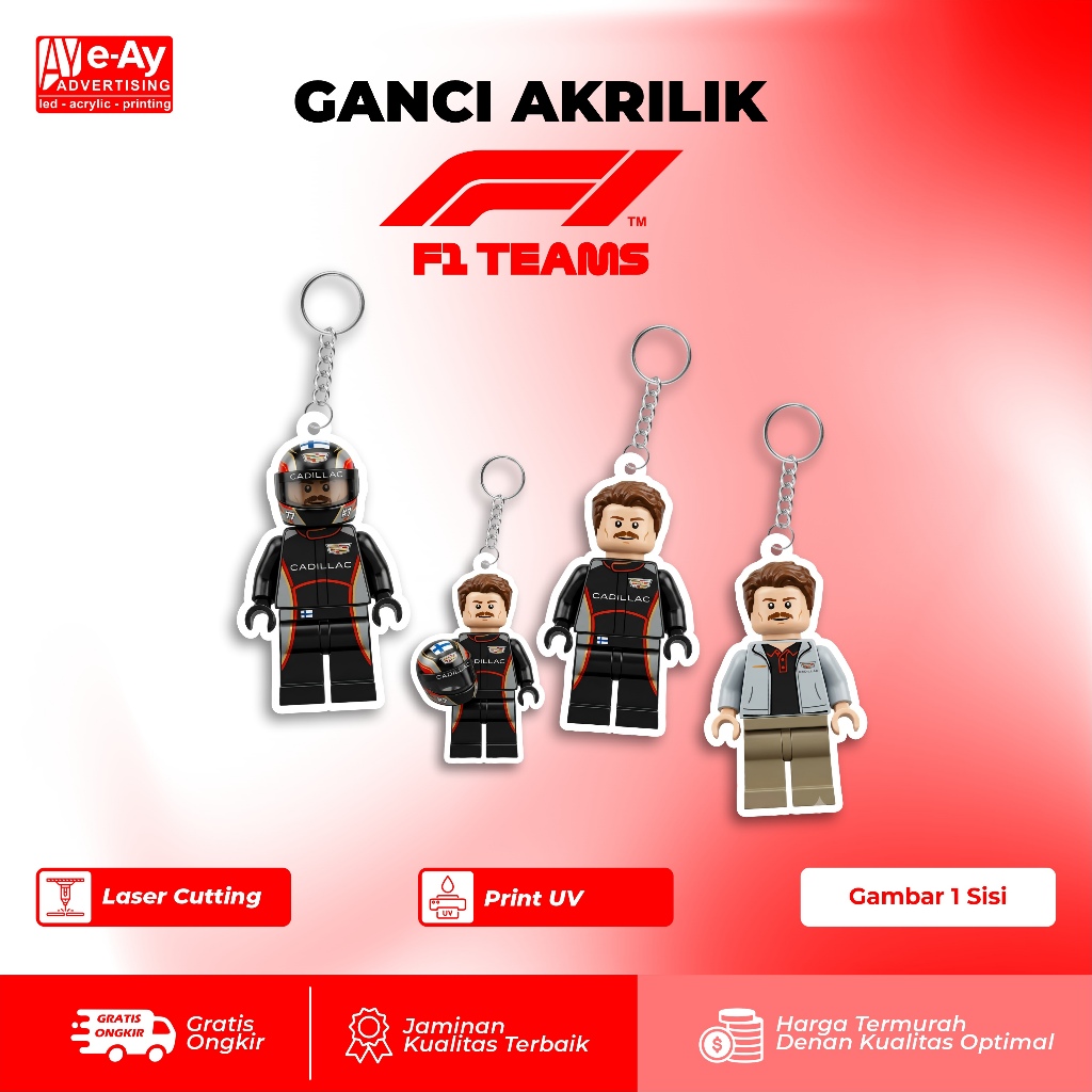 พวงกุญแจอะคริลิคระดับพรีเมียม ทนทาน – F1 Driver Lego Edition Valtteri Botas Cadillac | เอยาดอร์ตี