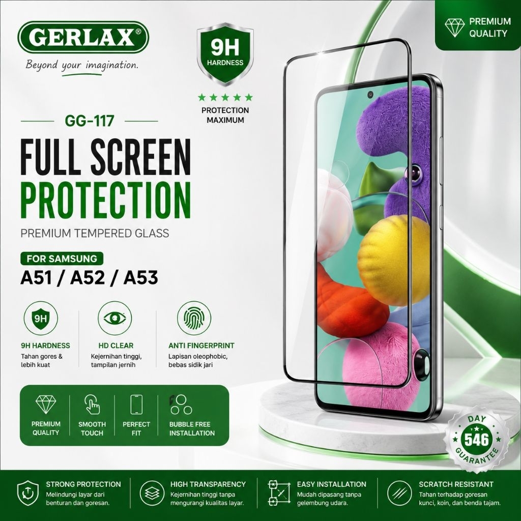GERLAX กระจกนิรภัย Samsung A51 A52 A52 5G A52s A53 S20 FE M31s เต็มหน้าจอ 9H Anti-Scratch GG-117 Ori