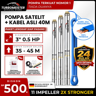 Pompa Satelit 3 Inch Turbomeister 0.5 HP + Kabel 40 Meter - Submersible / Sibel - Sumur Dalam 45 M
