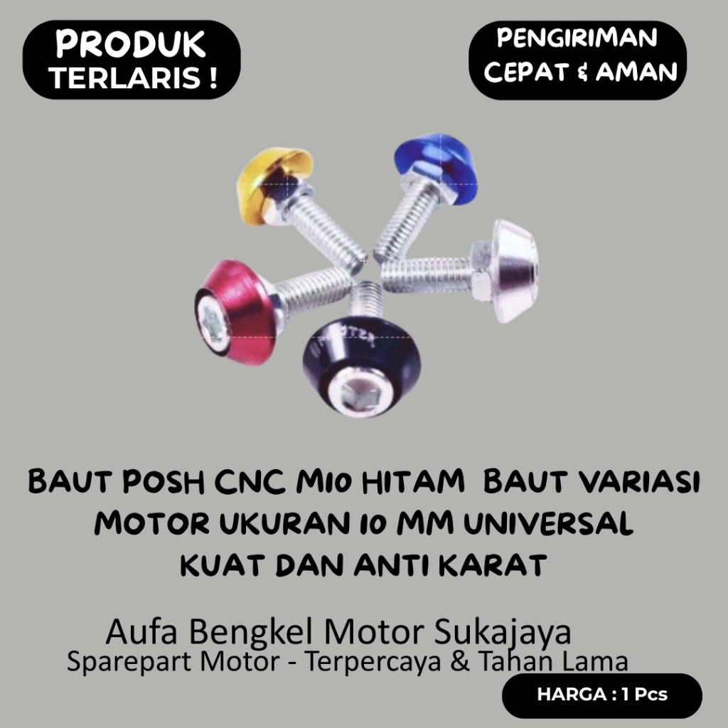 Posh CNC M10 Black Bolts รถจักรยานยนต์ Variation Bolts ขนาด 10 มม. Universal Strong & Anti-Rust