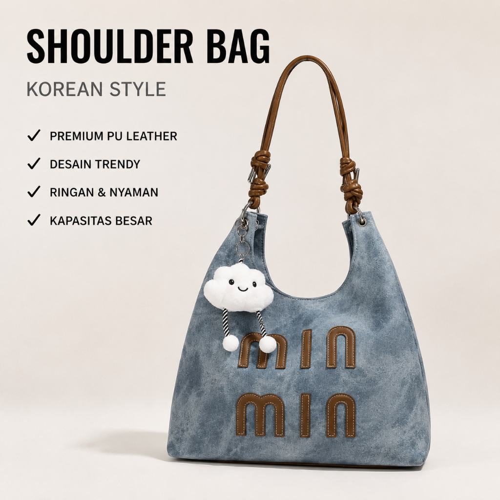 MadebyID - กระเป๋าสะพายสตรีหนัง PU พรีเมี่ยมสไตล์เกาหลี Vintage Hobo Bag Tote กระเป๋าแฟชั่นสลิง Minm