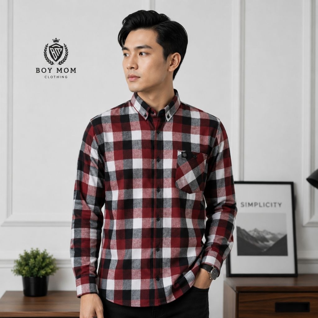 KEMEJA MERAH 3D RED JUMBO FLANEL SHIRT OVERSIZE 3D RED FLANEL SHIRT