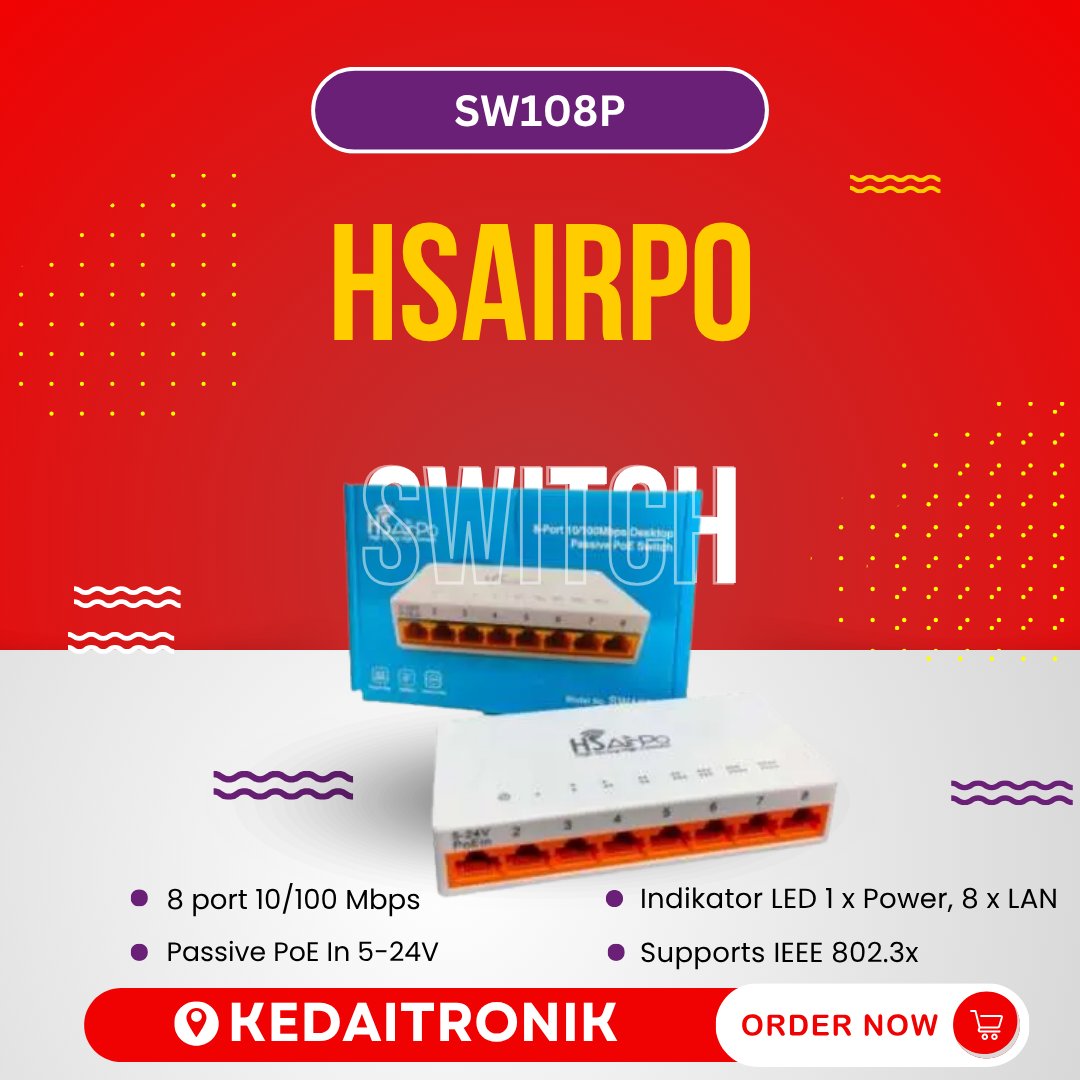 HSairpo SW108P Switch 8port 10 100mbps พร้อม Poe ใน HSairpo SW108P