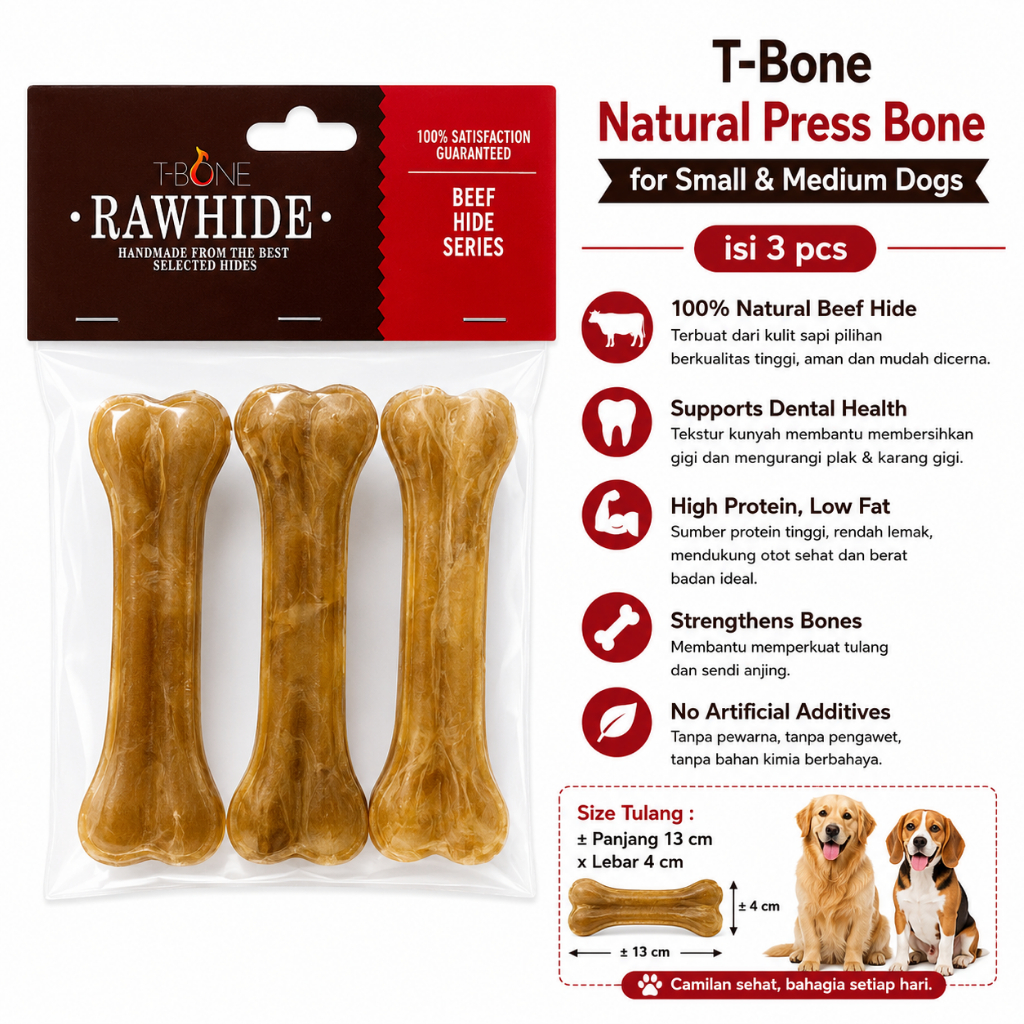 T-Bone Natural Press 5" 3 ชิ้นสําหรับ Mini & Small Dogs ขนาด 13X4 ซม. - ขนมสุนัขธรรมชาติ Pressed Bon