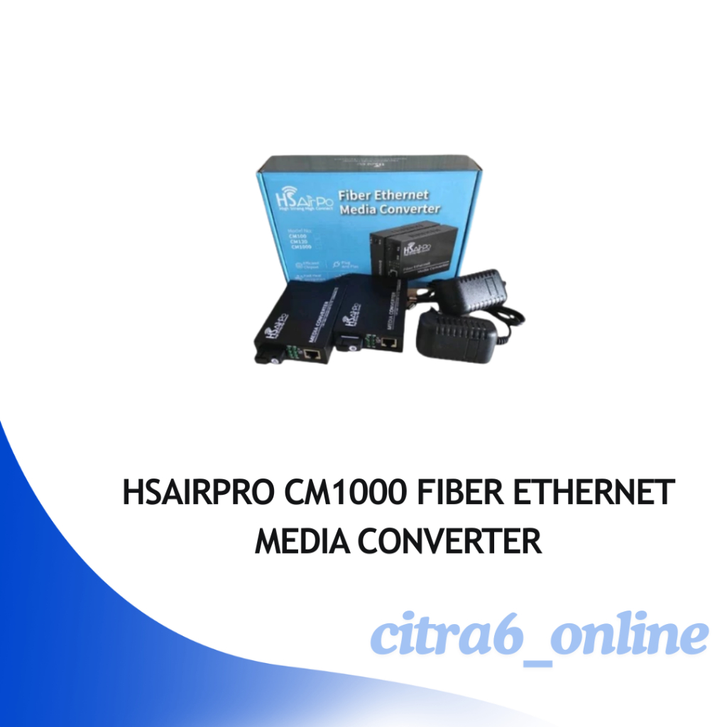 HSAIRPRO CM1000 Fiber Ethernet Media Converter สีดําพร้อมอะแดปเตอร์ไฟฟ้า