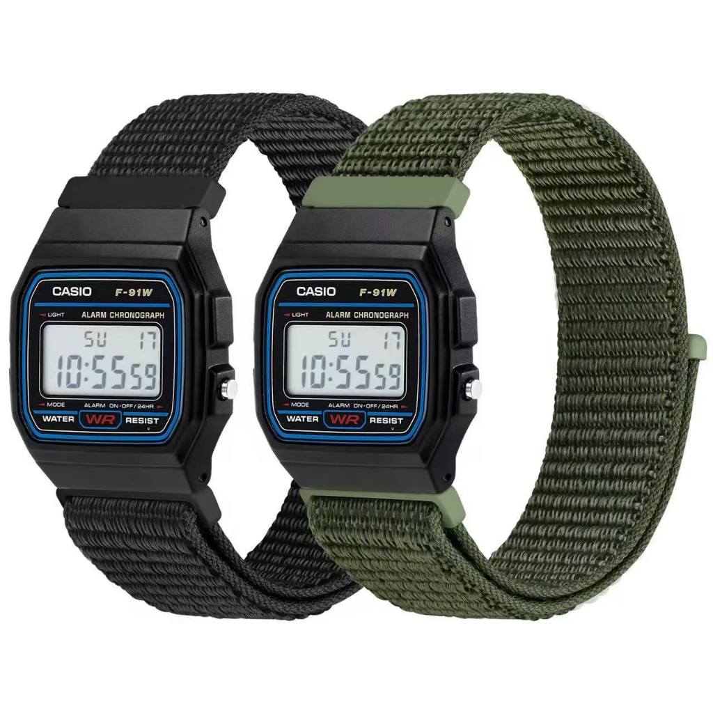 Casio F91W F-91W Strap Canvas Nylon Watch Strap Casio F91W F-91W Series - Strap 18mm Nylon Army Look