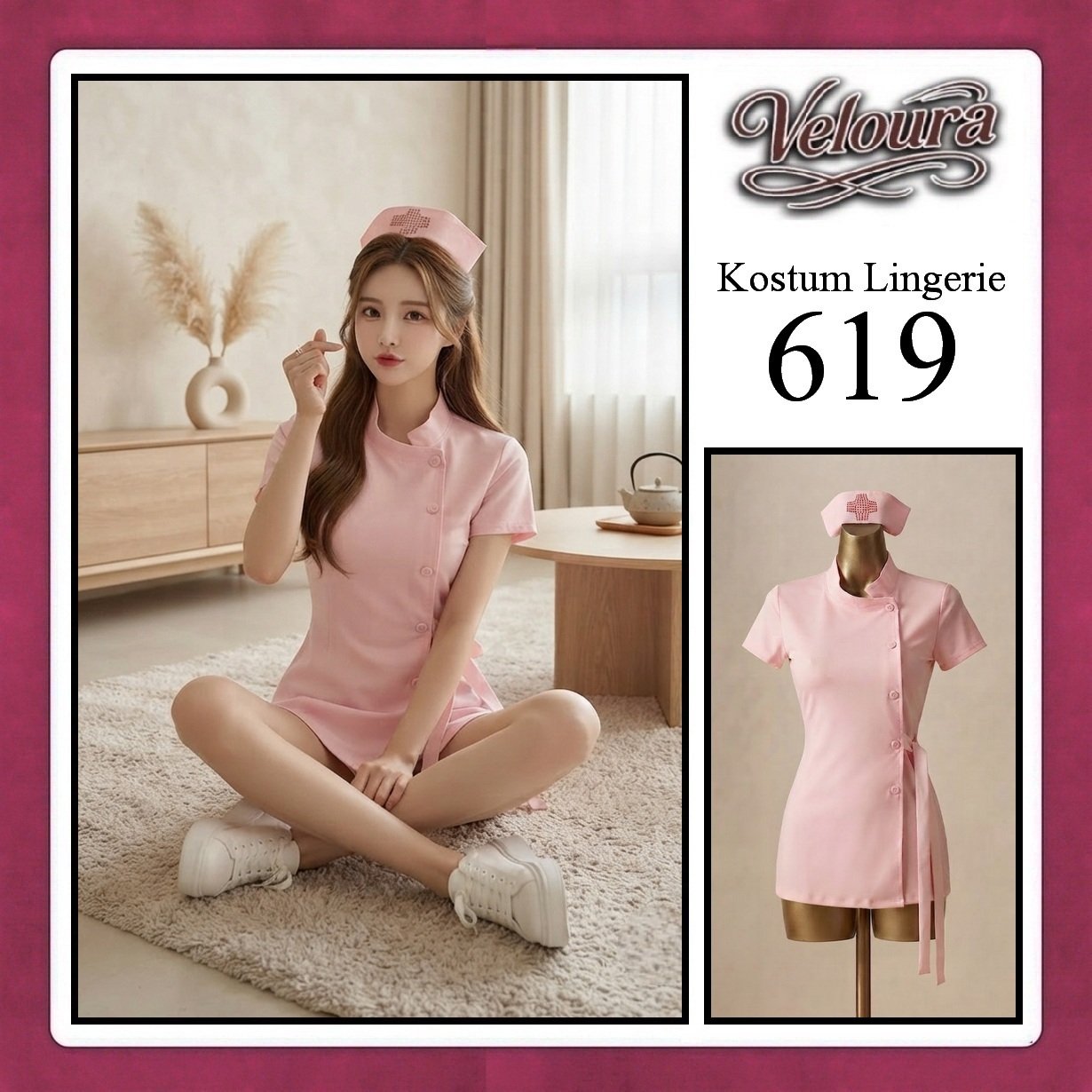 Veloura Sexy Lingerie Doctor Costume Pink - 619 - Full Body Closed