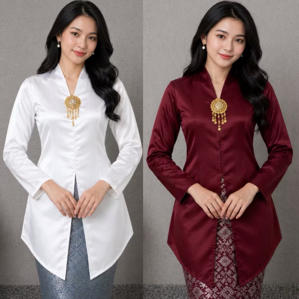 Tafeta Malay Tunic Kebaya Set/Top Ld 120 Modern Wedding Kebaya Plain Kebaya Plain Taffeta กลางแยก Kebaya