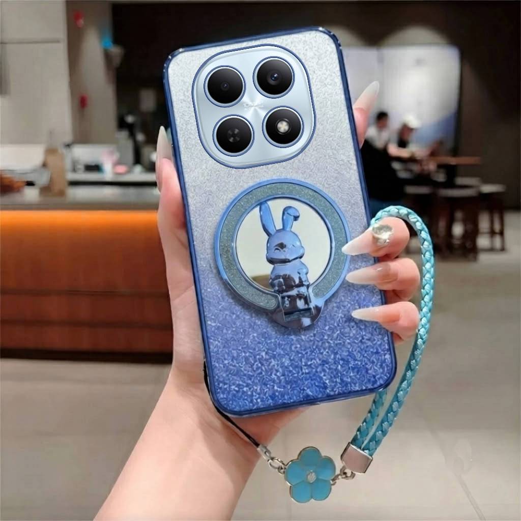 Softcase Poco X7 5G X7 Pro Case Luxury Glitter RIng Rabbit Motif Mirror Glass ฟรีสายคล้อง Flowrs