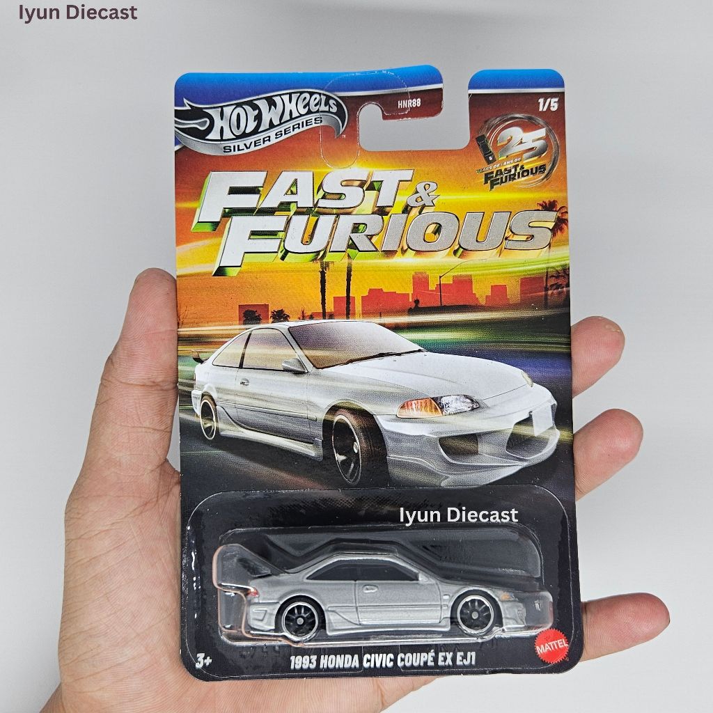 Hot Wheels Fast & Furious 1993 Honda Civic Coupe EX EJ1 Zamac Silver Series Diecast 1:64 Mattel