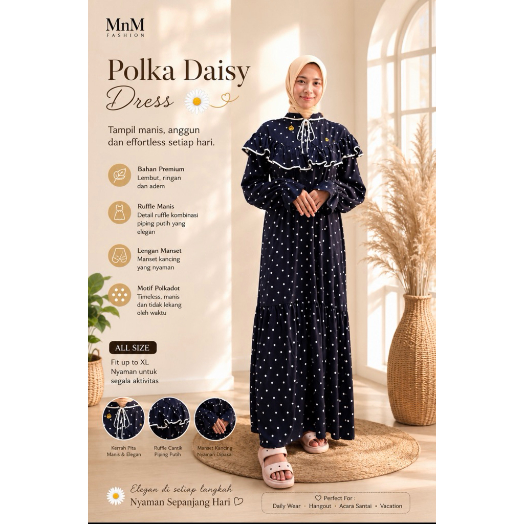 MnM daisy Polkadot Dress – Black Edition