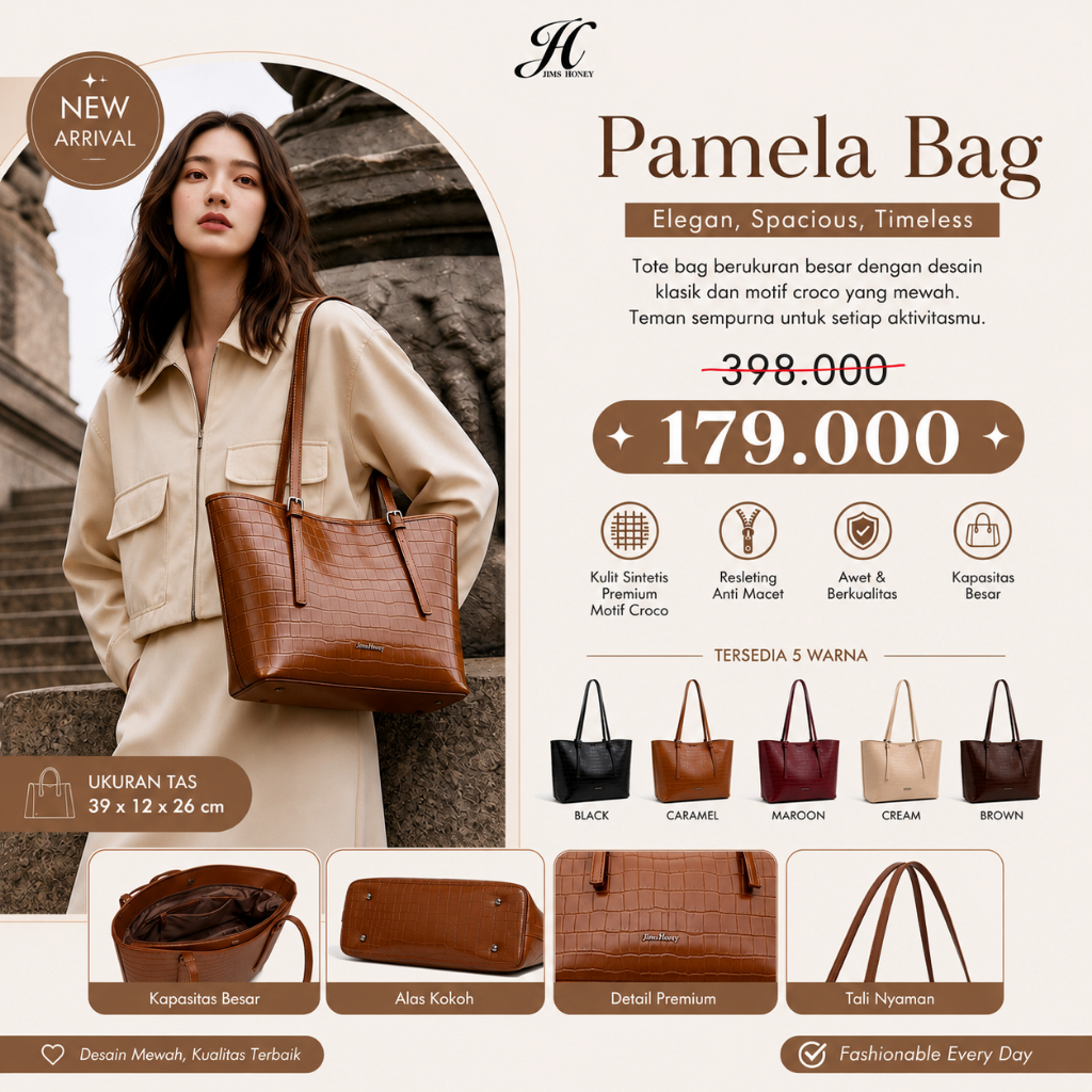 JIMS HONEY PAMELA BAG กระเป๋าสะพายผู้หญิง กระเป๋าสะพายพรีเมี่ยม TOTE BAG