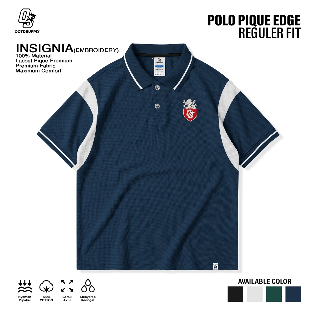 KEMEJA OOTDSUPPLY เสื้อโปโล Pique Edge Insignia เย็บปักถักร้อย l Polo Pique | เสื้อเชิ้ตคอปกโปโล Lac