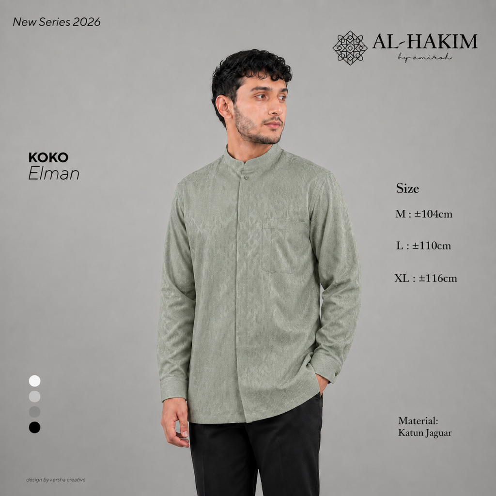 KATUN Al Hakim - เสื้อเชิ้ต Elman Koko สําหรับผู้ชายผู้ใหญ่ แขนยาว วัสดุผ้าฝ้าย Jaguar พรีเมี่ยม ชุด