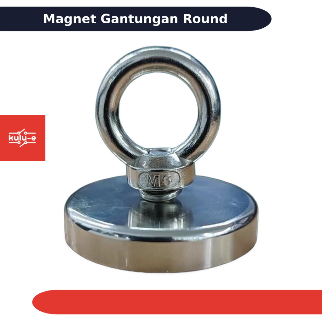 GANTUNGAN Strong Neodymium N35 M6 42mm Silver Round Hook Hanger Magnet