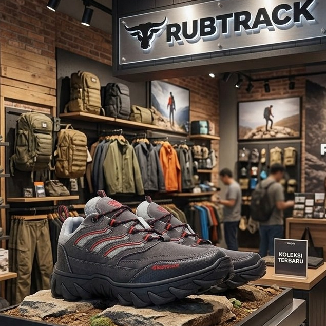 MERAH รองเท้ากลางแจ้ง Rubtrack AKASA สีเทาสีดําสีแดง Sporty Design พื้นหนา