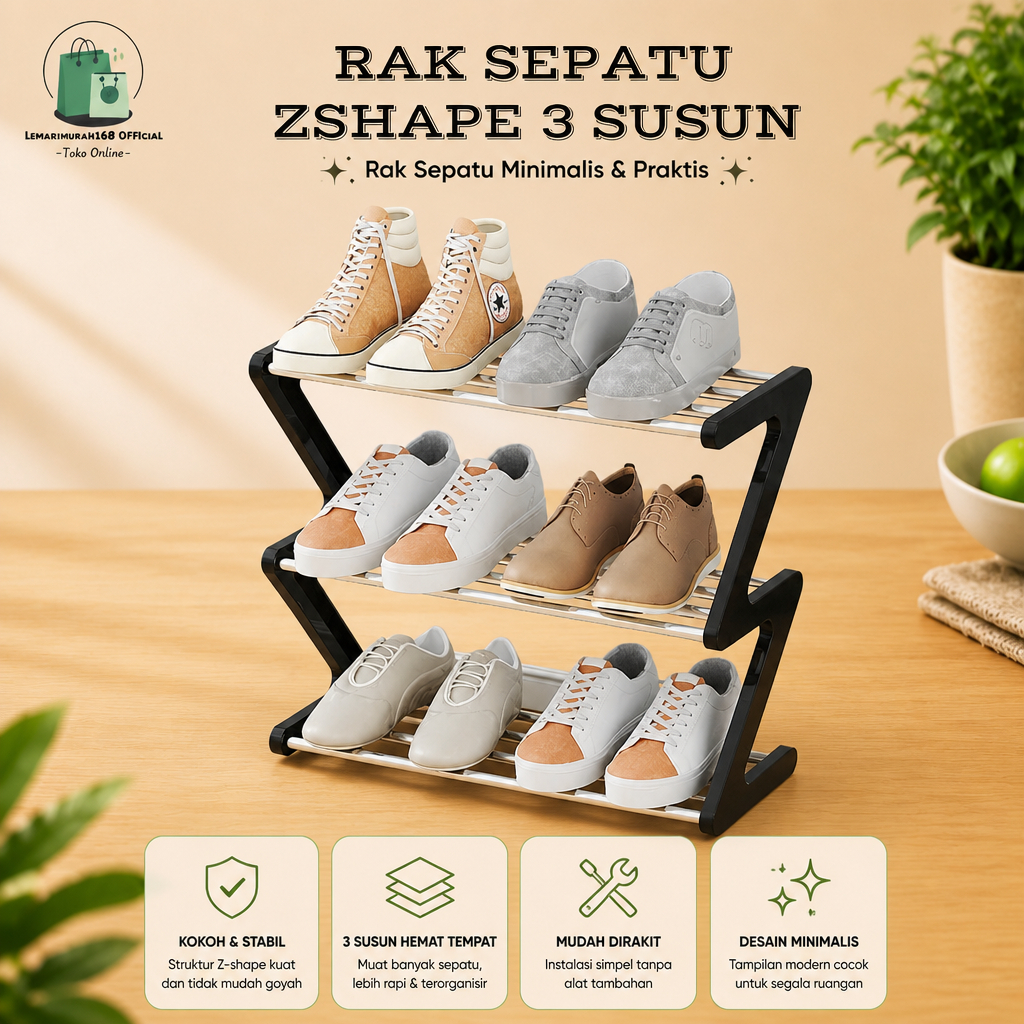 ZIGZAG SHOE RACK / 3-TIER SANDALS RACK / MULTIPURPOSE SHOE RACK Z SHAPE SHOE RACK