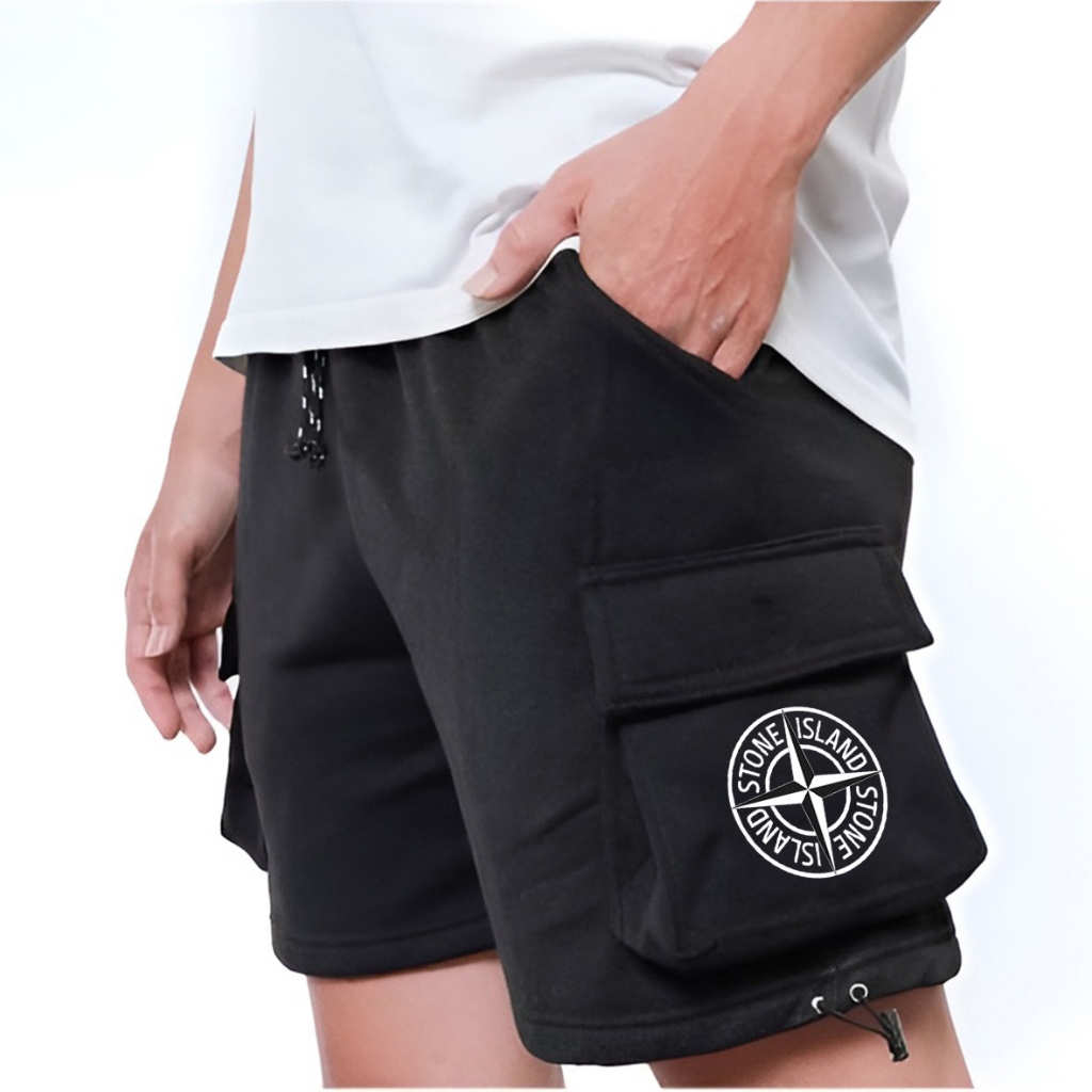 Elpizo Apparel STONE ISLAND Cargo Shorts กางเกงสีดําสุดเท่