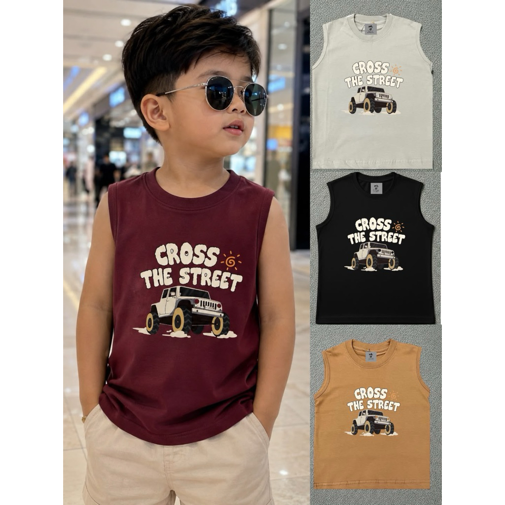 HNM CROSS THE STREET KIDS VEST TOP / Unisex Cotton Combed TANK TOP (1-12 ปี)