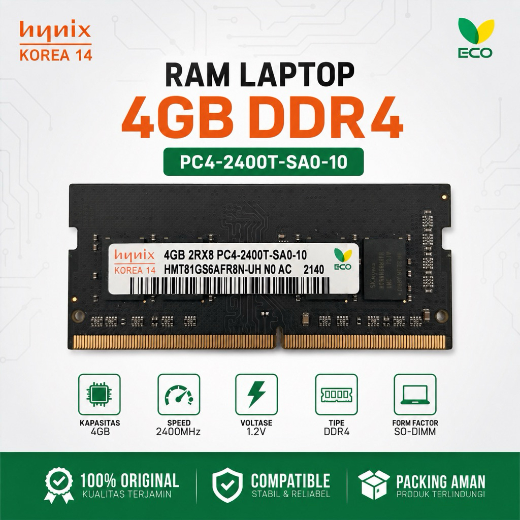 Hynix 4GB DDR4 2400MHz PC4-2400T SO-DIMM แล็ปท็อป RAM - CONDITION