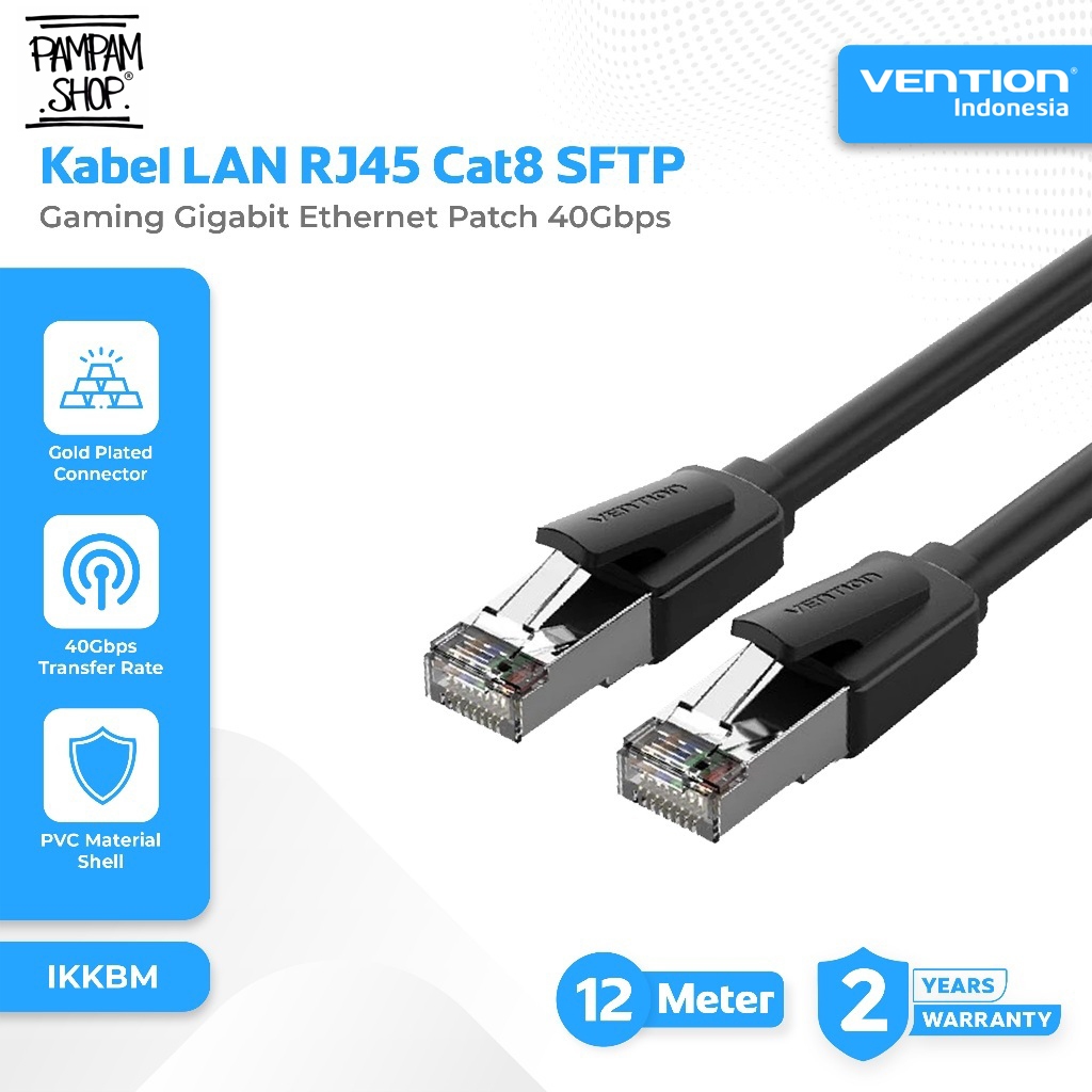 VENTION IKKBM สาย LAN RJ45 CAT8 CAT 8 SFTP 12 เมตร 12M 40Gbps Gaming Gigabit Ethernet Patch สีดําสีด