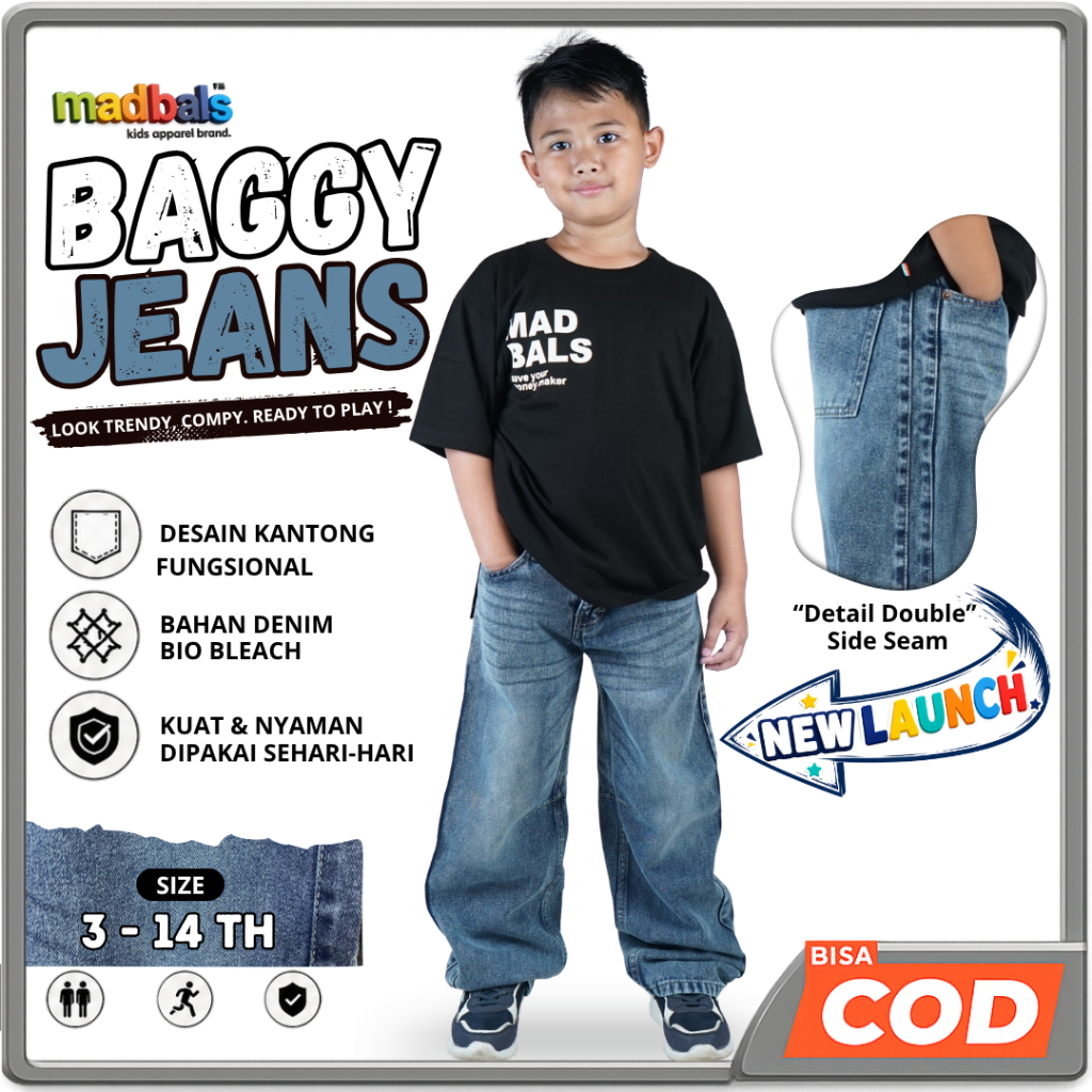 MADBALS Boys Bio Bleach Stretch Denim Jeans Baggy Pants | หญิง หญิง | Unisex 3-14 Years BB 11KG-40KG