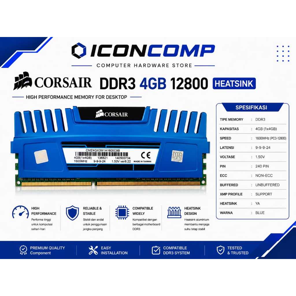 DDR3 4GB CORSAIR PC 12800 HEATSING