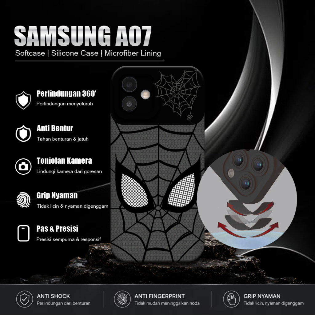 Macaron Softcase Black Motif สําหรับ Samsung A07 ล่าสุดกล้องป้องกันโทรศัพท์มือถือ - ตัวป้องกันโทรศัพ