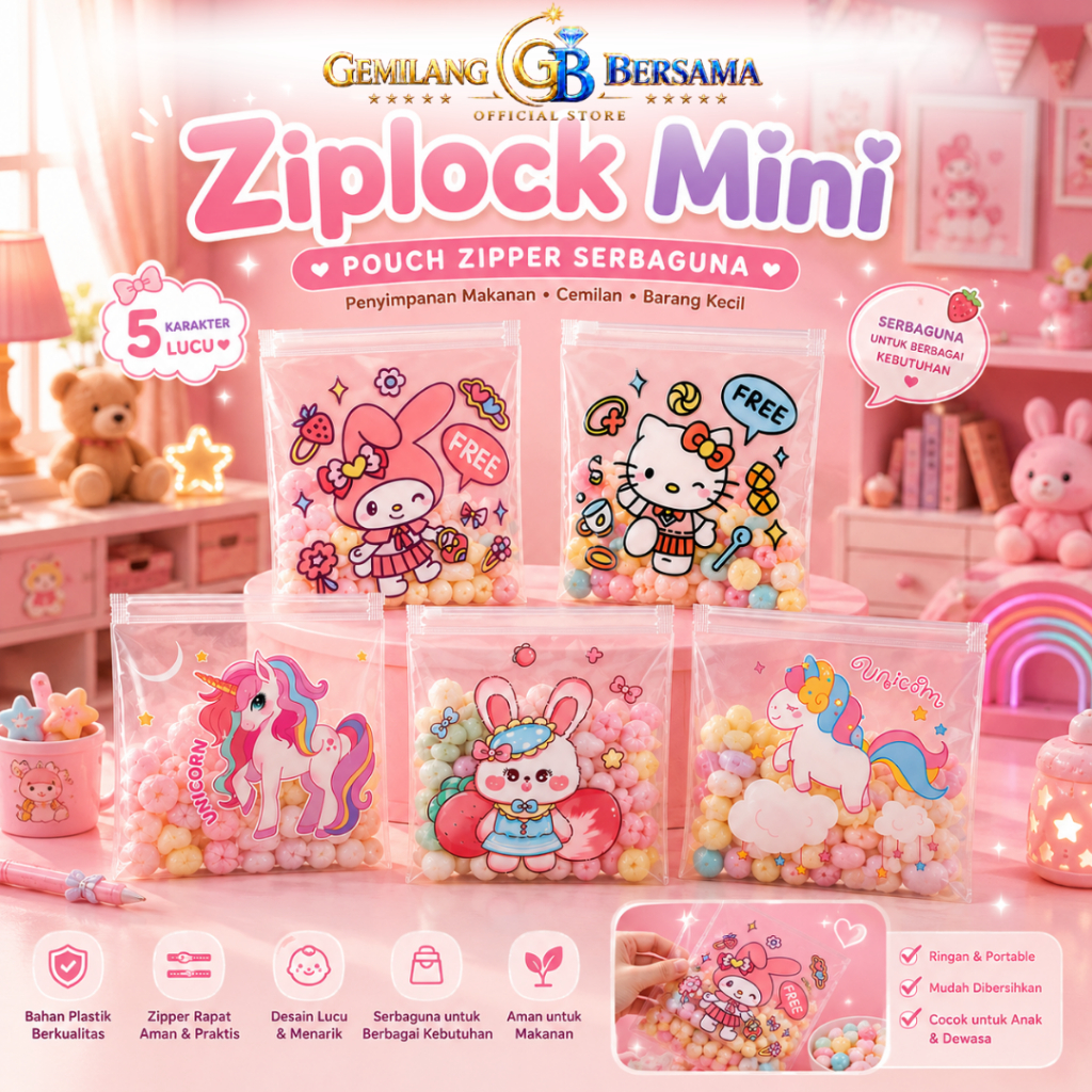 ST Ziplock Mini กระเป๋าเครื่องสําอางใสกระเป๋าเครื่องสําอางตัวละคร ZipLock อุปกรณ์พลาสติกที่เก็บ