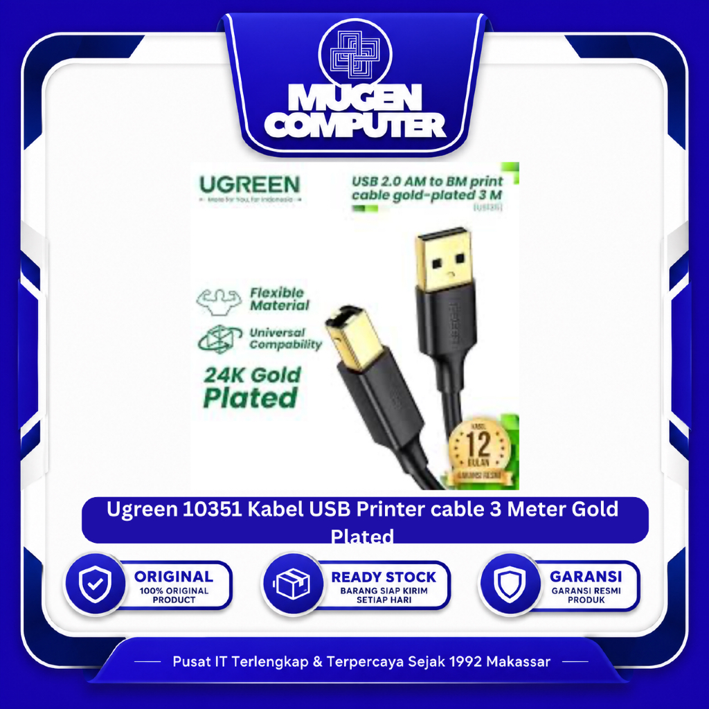 Ugreen 10351 สายเครื่องพิมพ์ USB 3 เมตร ชุบทอง