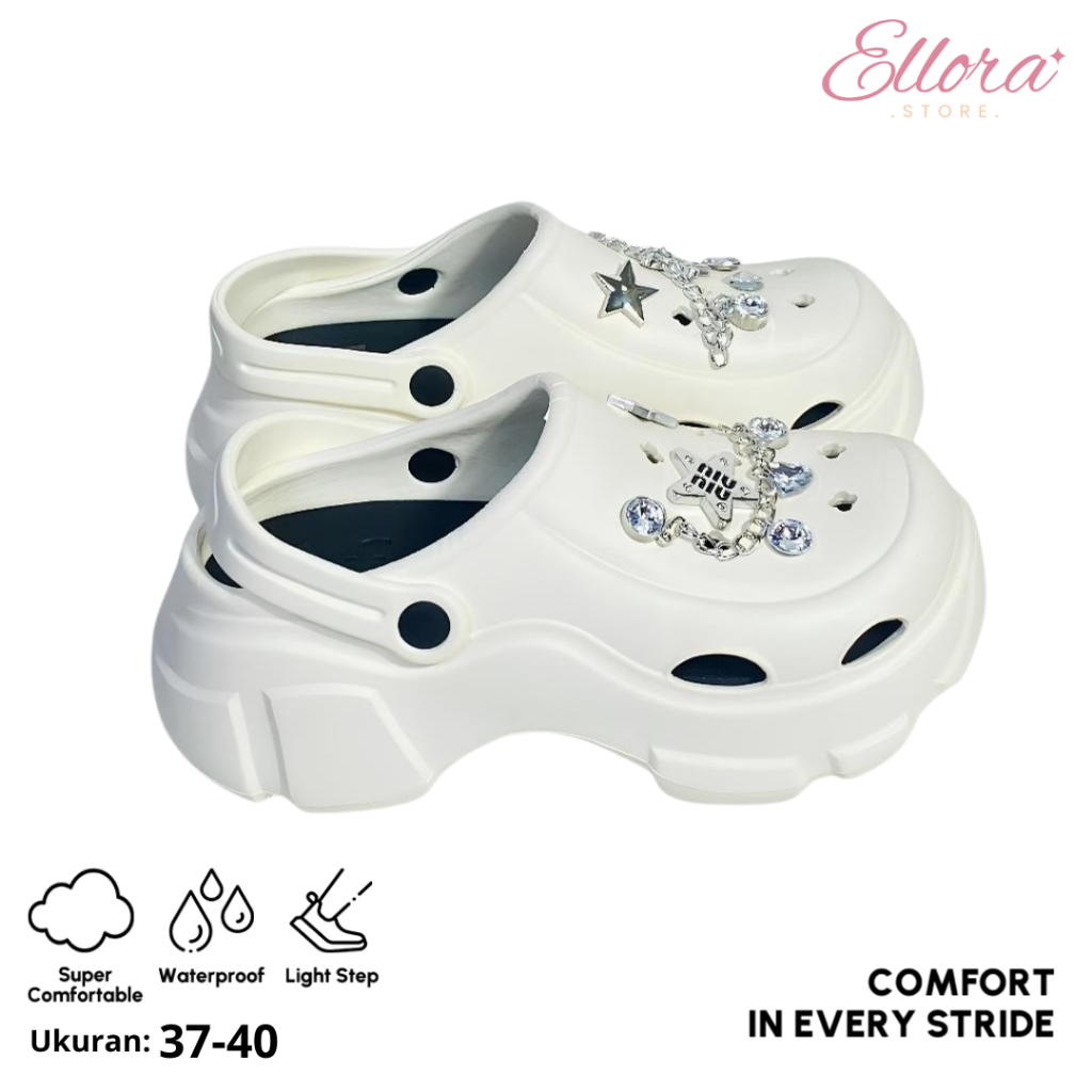 รองเท้า Elolora Baim ผู้หญิงยาง EVA สีขาว 3D Jibbitz Jelly รองเท้าแตะหนากันลื่นนุ่ม 888-R19