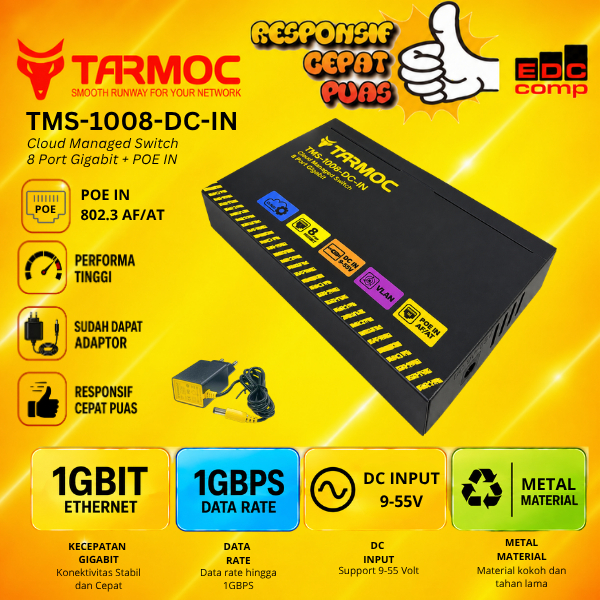Tarmoc TMS-1008-DC-IN | Smart Switch Cloud Managed 8x Gigabit + POE IN AF/AT เคสโลหะปลอกเหล็ก