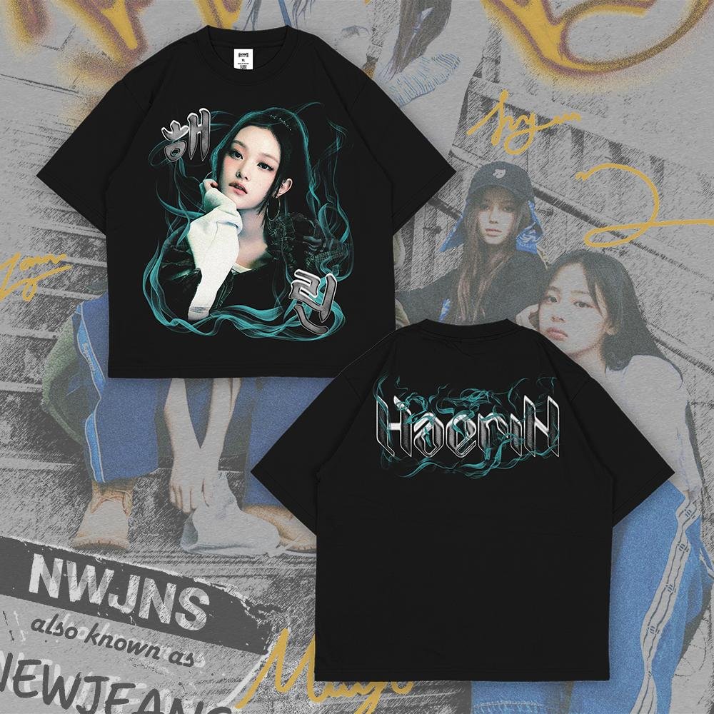 Oversize Haerin NEWJEANS SuperNatural ชุดเสื้อยืดสีดํา