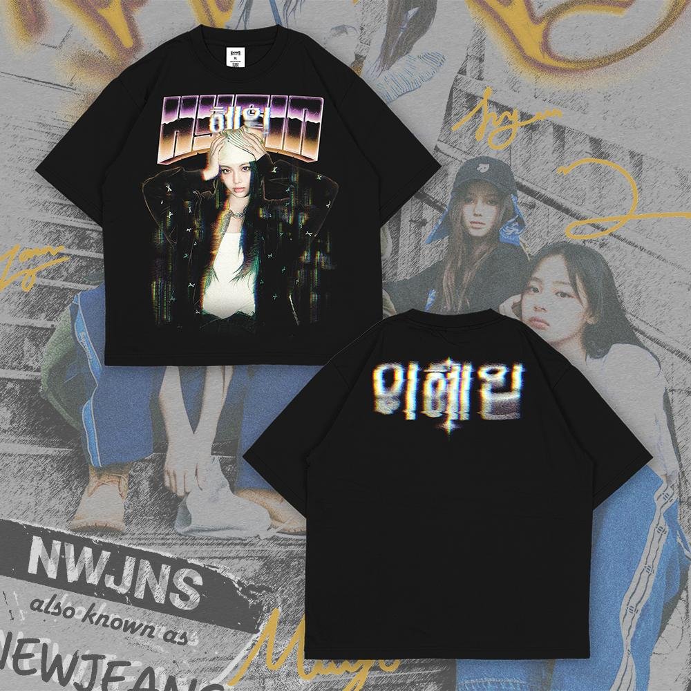 Oversize Hyein NEWJEANS SuperNatural ชุดเสื้อยืดสีดํา