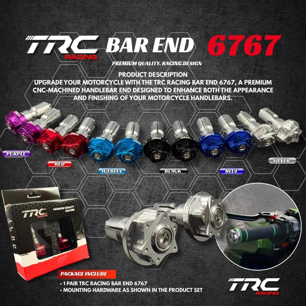 TRC Racing 6767 CNC Premium Racing Bar End รถจักรยานยนต์ Anti-Vibration Handlebar อุปกรณ์เสริม CNC ค