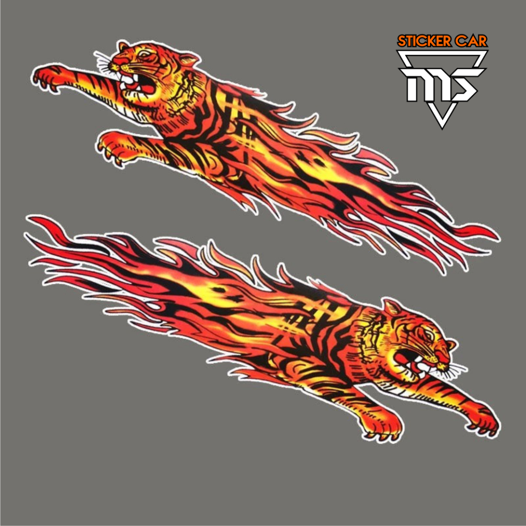 Minimarket สติกเกอร์ 2 ชิ้นแพคเกจ Universal Tiger Fire สติกเกอร์สําหรับรถจักรยานยนต์ทั้งหมด Original