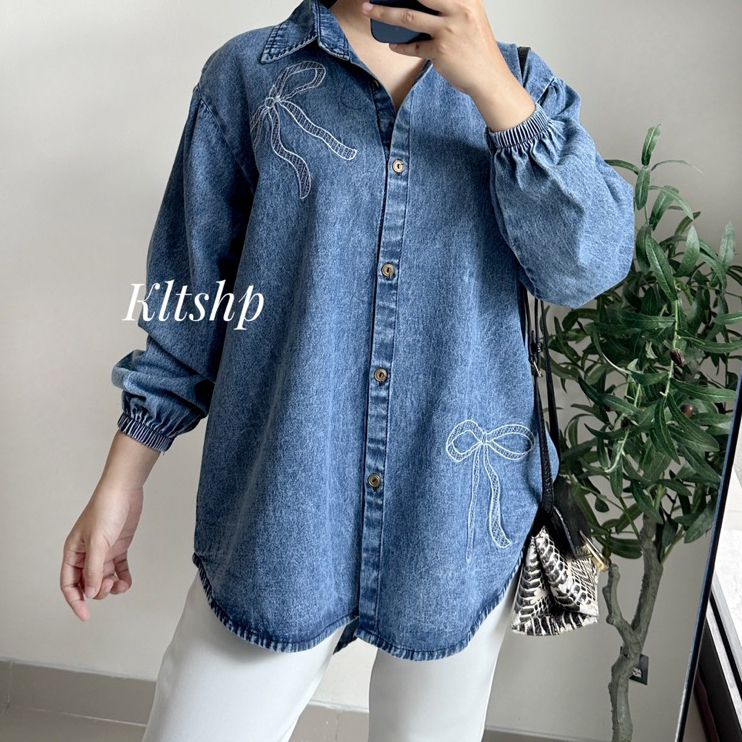 KEMEJA JEHA JEANS BLOUSE // JEANS SHIRT // JEANS TOP // WORK SHIRT WITH 4 RACKS K1518