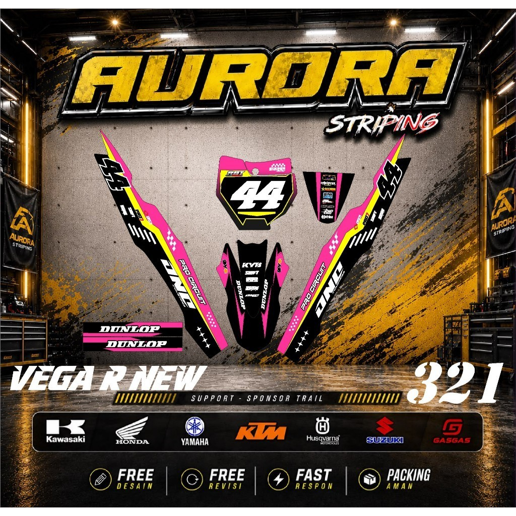 HIJAU สติ๊กเกอร์ DECAL VEGA R ใหม่ FULL BODY RACING สีเขียว BLACK-STRIPING MOTOR SPORT PREMIUM VOL 3