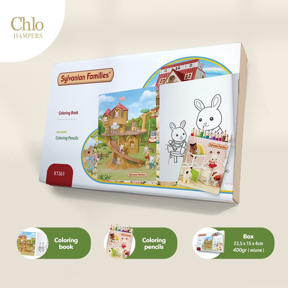 K1361 Sylvanian Families - ของขวัญวันเกิดของเล่นเด็ก สมุดระบายสีและดินสอสี ( ครอบครัว Silvanian)