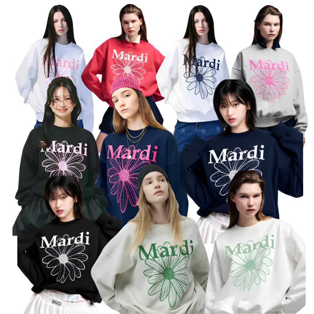 เสื้อสเวตเตอร์ คอกลม Mardi Mercredi Graphic FlowerMardi Sablon