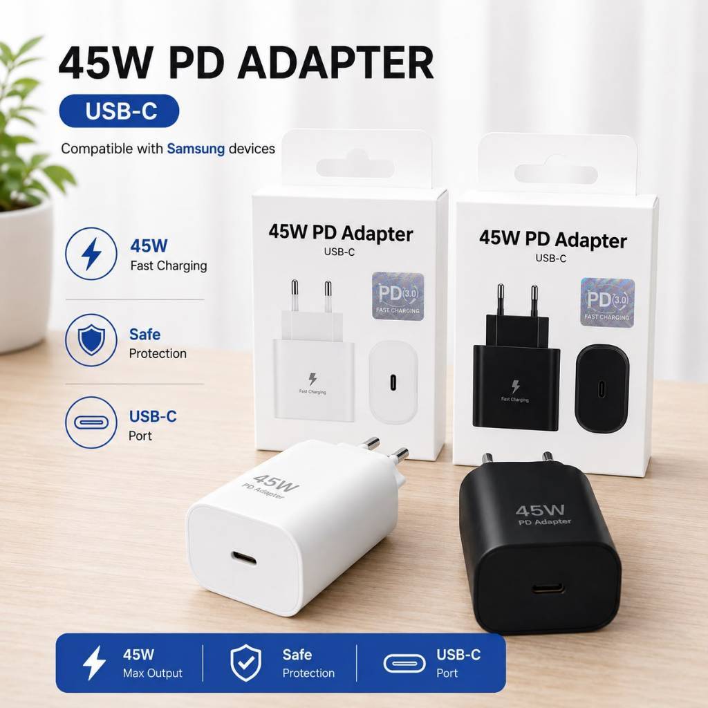 อะแดปเตอร์ชาร์จที่รองรับพร้อม Samsung 45W USB-C PD รองรับการชาร์จอย่างรวดเร็ว เครื่องชาร์จ Samsung 4