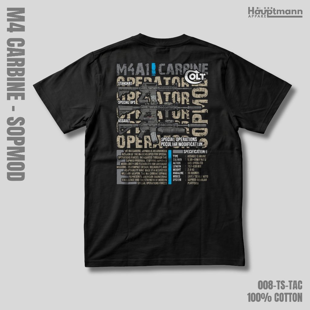 Hauptmann - เสื้อยืด Unisex - M4 Carbine SOPMOD - Tactical - US - Cotton 100% - Premium - 008