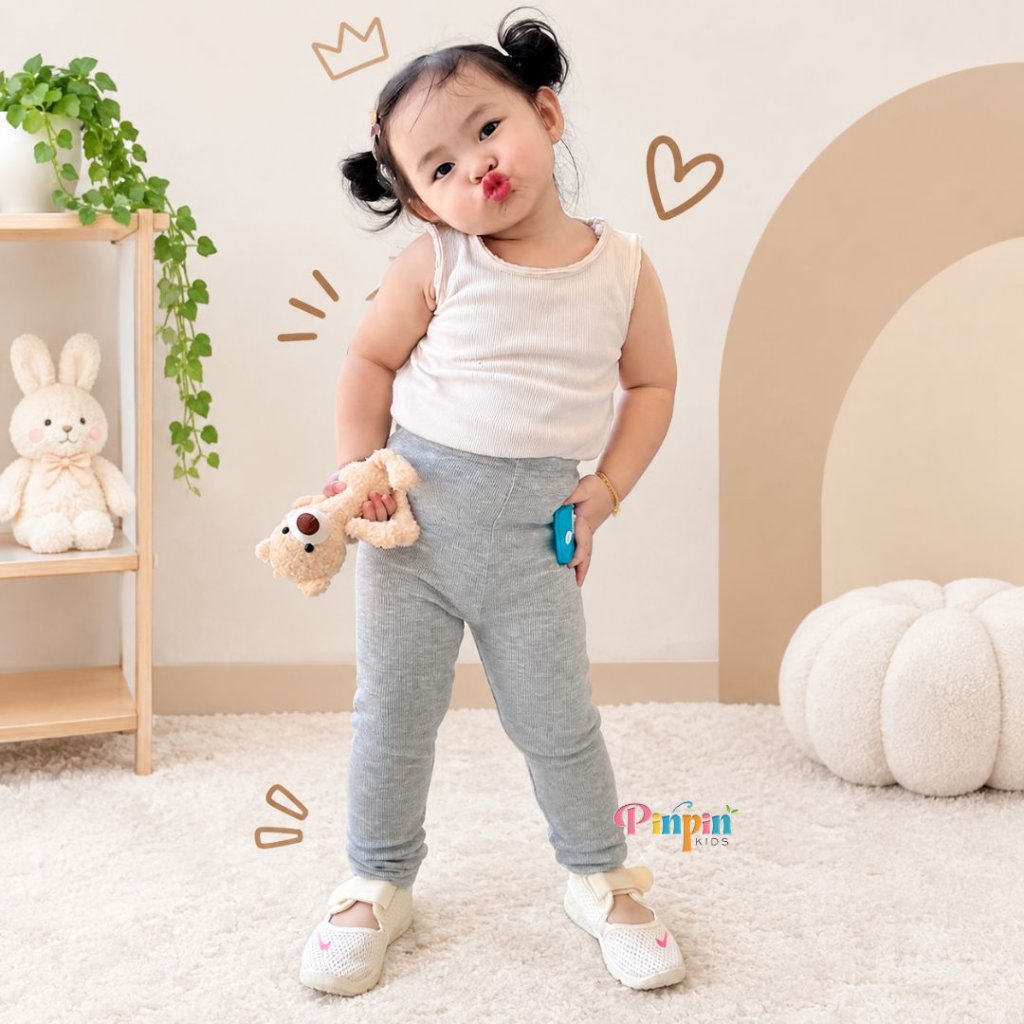 Pinpin Kids - เลกกิ้ง RIB ธรรมดา / กางเกงลําลองเด็ก / เลกกิ้งเด็กผู้หญิง
