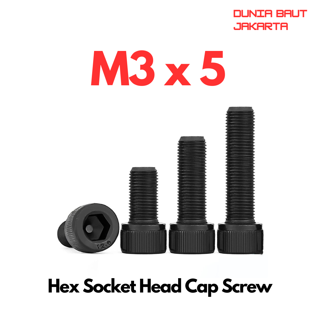 12.9 Bolt L Steel M3X5 / 3X5 / M3 X 5 / 3 X 5 ด้ายเต็ม - สกรูหัวจมหกเหลี่ยมสีดํา